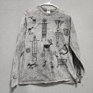 Vintage Y2k Bfofo Style Caveman Drawing Longsleeve Shirt Size Medium